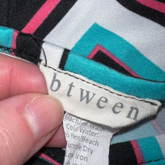 Btween Girls Dress Chevron Print Knee Length Teal Black Pink White Large 10 12 - Picture 5 of 6